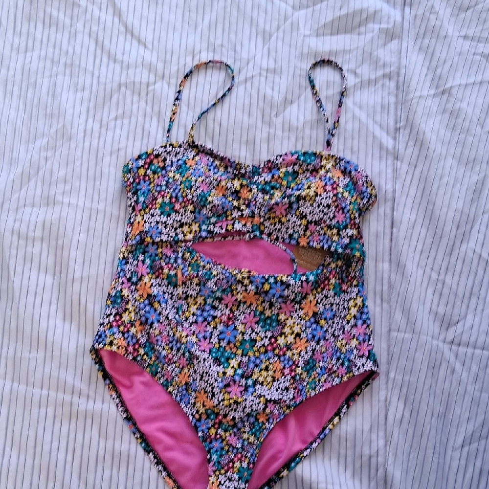 Hobie Multicolor Floral One-Piece Swimsuit with Pink Lining